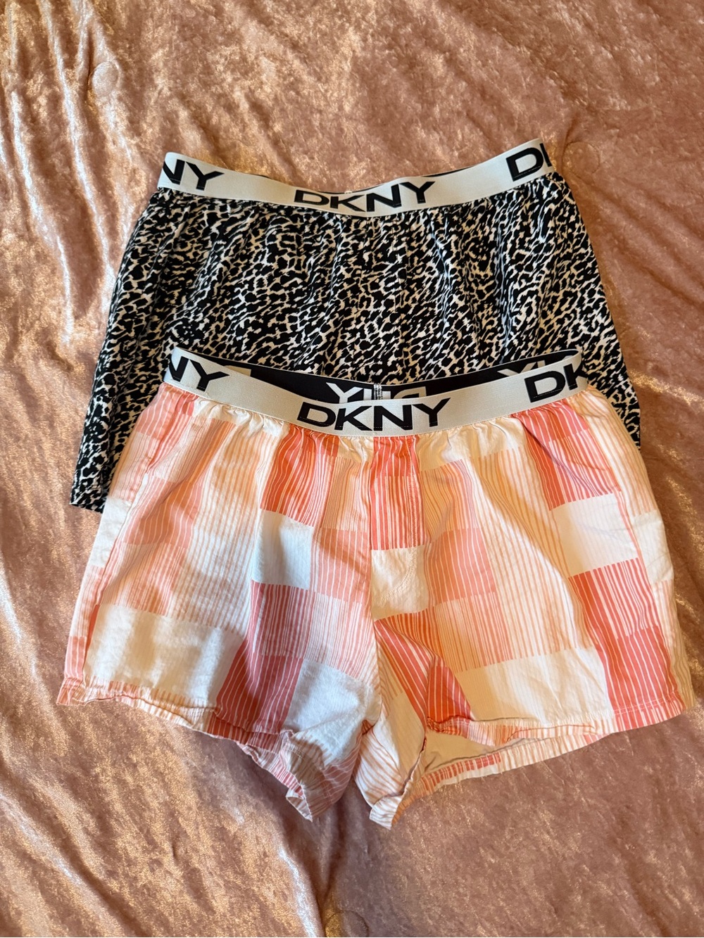 DKNY Women’s Leopard Print & Pink Plaid Elastic Waist Lounge Shorts Small